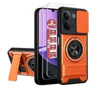 WeiCase Funda para Redmi 15C 4G, + [2 Pack] Cristal Templado,protección para la cámara con cámara Deslizante, Soporte, Compatible con Carga inalámbrica, Naranja
