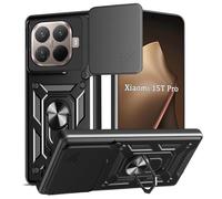 WeiCase Funda para Xiaomi 15T Pro 5G, Tapa Deslizante para La Cámara, Armadura Carcasa con 360° Magnético Anillo Soporte Silicona Antigolpes Protectora Carcasa para Xiaomi 15T Pro，Negro