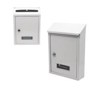 WEIDA Buzón Exterior de Acero INOX | Buzones de Correos Exterior Resistentes a Corrosión, Compactos 21,7x30x7 cm | Buzón de Pared con Tapa Protectora y Cerradura Lateral con Llave (Blanco Metalizado)