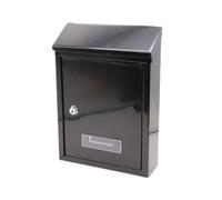 WEIDA Buzón Exterior de Acero INOX | Buzones de Correos Exterior Resistentes a Corrosión, Compactos 21,7x30x7 cm | Buzón de Pared con Tapa Protectora y Cerradura Lateral con Llave (Negro Metalizado)