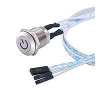 weideer Interruptor de botón momentáneo de 12 mm, interruptor de chasis de metal, impermeable, anillo azul, luz LED de símbolo de alimentación, interruptor de encendido/apagado con cable para agujero
