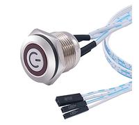 weideer Interruptor de botón momentáneo de 16 mm, interruptor de chasis de metal, impermeable, anillo rojo, luz LED de símbolo de alimentación, interruptor de encendido/apagado con cable para orificio