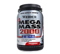 Weider 32822 Mega Mass 2000 Sabor Fresa (1500 g). 67% de Hidratos y 16% Proteínas, Enriquecido con Vitaminas y Minerales con Menos Azúcares, Negro