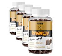 Weider Energy Caffeine Gummies (80 Gominolas) Sabor Cola. Gominolas de Cafeína para energía y enfoque mental. Con Guaraná, Taurina, Vitamina B y C. Sin azúcar. Sin alérgenos. (Paquete de 4)