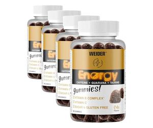 Weider Energy Caffeine Gummies (80 Gominolas) Sabor Cola. Gominolas de Cafeína para energía y enfoque mental. Con Guaraná, Taurina, Vitamina B y C. Sin azúcar. Sin alérgenos. (Paquete de 4)