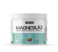 Weider Magnesium Powder (200g) Sabor Frutos Rojos, 250mg /porción Bisglicinato y Citrato de Magnesio en polvo con Zinc, Ayuda músculos y huesos, Reduce Cansancio, Sin Azúcar Añadido, Vegan, 40 dosis