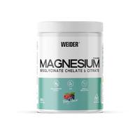 Weider Magnesium Powder (500g) Sabor Frutos Rojos, 250mg /porción Bisglicinato y Citrato de Magnesio en polvo con Zinc, Ayuda músculos y huesos, Reduce Cansancio, Sin Azúcar Añadido, Vegan, 40 dosis