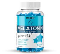 Weider Melatonin Gummies (60 Gominolas) Sabor Arándano. 1 mg de melatonina por gominola. Sin Azúcares y Sin Gluten. Ayuda contra el Jet-lag y para mejorar la calidad del sueño.