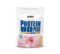 Weider Protein 80 Plus, 500g, Crema de Frambuesa | Proteína en Polvo de 4 Componentes, 80% de Proteína, Batido Cremoso con Calcio y Vitamina B6