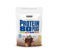 Weider Protein 80 Plus - Proteína en Polvo de 4 Componentes - Alto Contenido de Proteína con 80% de Proteínas - Batido Cremoso con Calcio y Vitamina B6-500g - Brownie Doble Chocolate