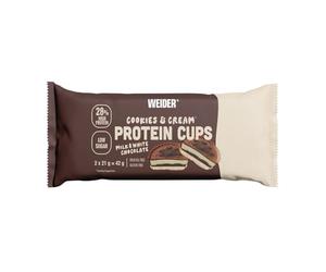 Weider Protein Cups Cookies&Cream (20x42g) Tartaletas con alto de contenido de proteínas y Bajo en Azúcar, con cobertura de Chocolate, Sin gluten (20 sobres de 2 tartaletas)