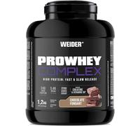 Weider ProWhey Complex (1,2kg) Sabor Chocolate Fondant. Proteínas de Concentrados y Aislados de Lactosuero + Caseína micelar, Con 3,4g BCAA/porción, Creatina, L-Glutamina, MCT, Vitamina B6, Bromelaína