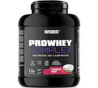 Weider ProWhey Complex (1,2kg) Sabor Yogur de Fresa. Proteínas de Concentrados y Aislados de Lactosuero + Caseína micelar, Con 3,4g BCAA/porción, Creatina, L-Glutamina, MCT, Vitamina B6, Bromelaína