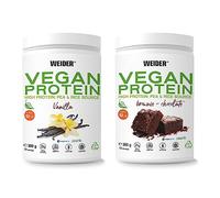 Weider Vegan Protein PACK DUO (2x300g) Sabor Vainilla+Chocolate. Proteína 100% Vegetal Guisantes (Pisane) y Arroz. Con Vitamina B12 y Fibra de Acacia. Sin Gluten, Sin Azúcar. Bote 50% Reciclado.
