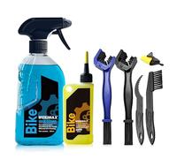 WEIDMAX Limpiador Cadena Bicicleta, 7 en 1 Kit Desengrasante Bicicleta con 350ml Spray Limpiador, 100ml Lubricante para Cadenas, 4 Cepillos y 1 Toalla, Kit Limpieza Bicicleta para MTB Carretera