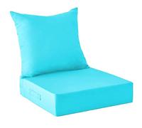 WEIDPHL Juego De 2 Cojines para Patio Exterior, Funda Extraíble, Cojín Profundo para Asiento Y Respaldo, Cojines Impermeables con Correas Ajustables para Jardín.,Azul