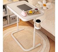WEIDPHL Mesa Auxiliar Plegable De Altura Ajustable, Mesa Elevadora Móvil con Portavasos, Mesas De Bandeja Ajustables Portátiles En Forma De C para Sala De Estar,Blanca