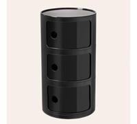 WEIDPHL Mesita De Noche Redonda, Mesita De Noche con 3 Cajones, Mesa Auxiliar, Gabinete De Almacenamiento con Puerta Corredera para Sala De Estar, Dormitorio, Baño,Negro