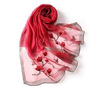 WEIGEER Bufanda de seda para mujer satinada natural pura hijab fina máscaras de seda de lujo para personas mayores hechas a mano bufanda Rojo muselina loto playa