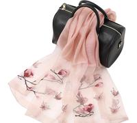 WEIGEER Bufanda de seda para mujer satinada natural pura hijab fina máscaras de seda de lujo para personas mayores hechas a mano bufanda azul muselina loto playa (Rosa.)