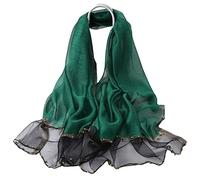 WEIGEER Pañuelo de Seda para Mujer, Bufanda Con Cuentas Cosidas a Mano, Color Gris y Negro, Ropa de Seda Pura Neckerchief Long Head Wrap Thin Scarf Beach Women Hijab