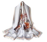 WEIGEER Silk Scarf Women Bufanda de seda para mujer chal de gasa bufanda de loto pañuelo para delgada playa cinturón de hiyab chal de novia bufanda de gasa (White-orange)