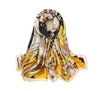 WEIGEER Silk Scarf Women Orange Shawl Stain Neckerchief Head Wrap Thin Beach Scarf Vintage Bridal Shawl Chiffon Muslim Colorful Cloth Christmas L189/W90 (Yellow-black)