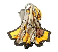 WEIGEER Silk Scarf Women Orange Shawl Stain Neckerchief Head Wrap Thin Beach Scarf Vintage Bridal Shawl Chiffon Muslim Colorful Cloth Christmas L189/W90 (Stripe Yellow)