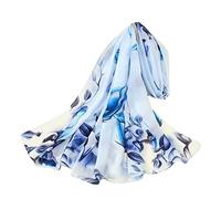 WEIGEER Silk Scarf Women Orange Shawl Stain Neckerchief Head Wrap Thin Beach Scarf Vintage Bridal Shawl Chiffon Muslim Colorful Cloth Christmas L189/W90 (Lotus Blue)