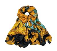 WEIGEER Silk Scarf Women Orange Shawl Stain Neckerchief Head Wrap Thin Beach Scarf Vintage Bridal Shawl Chiffon Muslim Colorful Cloth Christmas L189/W90 (Negro-amarillo)