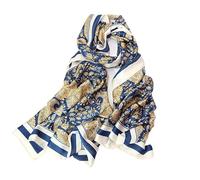 WEIGEER Silk Scarf Women Orange Shawl Stain Neckerchief Head Wrap Thin Beach Scarf Vintage Bridal Shawl Chiffon Muslim Colorful Cloth Christmas L189/W90 (Azul-marrón)