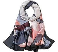 WEIGEER Silk Scarf Women Orange Shawl Stain Neckerchief Head Wrap Thin Beach Scarf Vintage Bridal Shawl Chiffon Muslim Colorful Cloth Christmas L189/W90 (Pink Black)