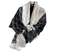 WEIGEER Silk Scarf Women Shawl Leaf Neck Wraps Stain Chiffon Head Coverings Thin Neck Scarves Ladies Beach Shawls Vintage Bridal Chiffon Wraps Muslim Colorful Cloths (Combinación de blanco y negro)