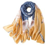 WEIGEER Silk Scarf Women Shawl Leaf Scarf Stain Neckerchief Head Wrap Thin Scarf Ladies Beach Scarf Vintage Bridal Shawl Chiffon Scarf Muslim Colorful Cloth (Blue yellow)