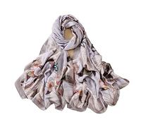 WEIGEER Silk Scarf Women Shawl Leaf Scarf Stain Neckerchief Head Wrap Thin Scarf Ladies Beach Scarf Vintage Bridal Shawl Chiffon Scarf Muslim Colorful Cloth (Gris)