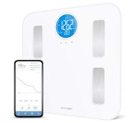 Weight Gurus WiFi Smart Connected - Báscula de grasa corporal con pantalla LCD grande retroiluminada (blanco + inoxidable) (blanquecino
