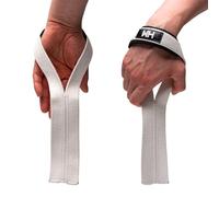 Weightlifting House Correas de levantamiento de pesas. Correas de muñeca para levantamiento de pesas olímpico, arrebatar, tirar y peso muerto tanto para hombres como para mujeres (blanco)