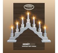 weigla - Candelabro sueco original de los Montes Metálicos I Moderno sueco blanco I LED I Arco de Navidad I 7 velas de lámpara + 1 lámpara de repuesto I 7 x 34 V, 0,2 W, E10 I Decoración navideña