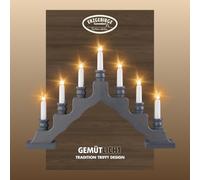 weigla - Candelabro sueco original de los Montes Metálicos I Moderno sueco gris I Arco de Navidad I 7 velas de lámpara + 1 lámpara de repuesto I 7 x 34 V, 3 W, E10 I Decoración navideña interior I