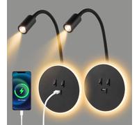 Weigudoc Lámpara de Lectura LED Aplique de cuello de cisne flexible, 3W+9W Aplique de pared con puerto de carga USB y interruptor, Lámpara de cama montada en pared para Dormitorio Hotel (2 negro)