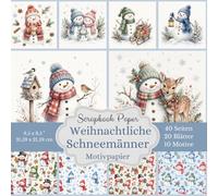 Weihnachtliche Schneemänner Motivpapier Scrapbook Papier Kollektion: Bastelpapier, 20 Blätter mit 10 winterlichen Schneemann Designs zum Ausschneiden, ... Falten und kreativen Basteln mit Papier