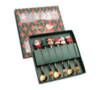 Weihnachts-Kaffeelöffel-Set 180g Edelstahl Geschirr | 3 Löffel & 3 Gabeln im Geschenk-Kästchen | Festliches Besteck für Kaffee Tee & Desserts | Spülmaschinenfestes Partybesteck aus Edelstahl