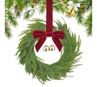 Weihnachtskranz - Künstliche Saisonale Dekoration mit Roten Schleifen und Glöckchen, Künstlicher Weihnachtskran | für Fenstersims, Tafelaufsatz, Innen- und Außenbereich, Tür, Schrank