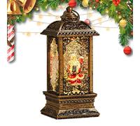 Weihnachtsschneekugel Laterne - 14cm Sechseckige Wassergefüllte Retro Schneelaterne Mit Licht | Abs Harz Weihnachtsmann Baum Design | Nachtlicht Deko Ornament Für Wohnzimmer Kaminsims Schlafzimmer