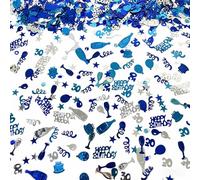 WEIKA Confeti de feliz cumpleaños azul y plateado, decoraciones de cumpleaños, confeti metálico de aluminio para decoración de mesa para fiesta de cumpleaños, decoración de baby shower para mujeres