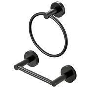 WEIKO Soporte de Papel higiénico Negro Anillo de Toalla, Juego de Accesorios de baño Doble Poste pivotante Negro Mate Soporte para Rollo de Papel higiénico Soporte de Toalla de Mano 2 Piezas