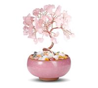 WEILAOK Árbol de la Vida de Cuarzo Rosa, Piedras Preciosas Naturales de Feng Shui, Piedras Chakras Energéticas de Buena Suerte, Árbol de Dinero de Cristal para Meditación Reiki Decoración