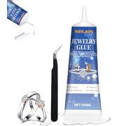 WEILAOK Pegamento para Joyería, Pegamento Fuerte para Joyería Incluye Pinzas y una Punta Fina, Perfecta para La Unión Precisa de Perlas, Gemas y Más, 100ML