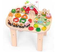 Weilim Mesa de Actividades Montessori Madera, Laberinto de Cuentas y Tren