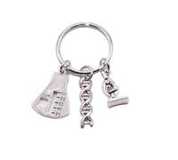 weilove Llavero de ADN, llavero de microscopio, llavero de ciencia, regalos de ADN, regalo de botánico, regalo de profesor de ciencia, llavero técnico de laboratorio, Plata antigua., 28x7x4mm